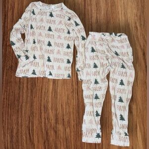 Harper Handmade Two Piece Pajamas SZ 4T Christmas Trees